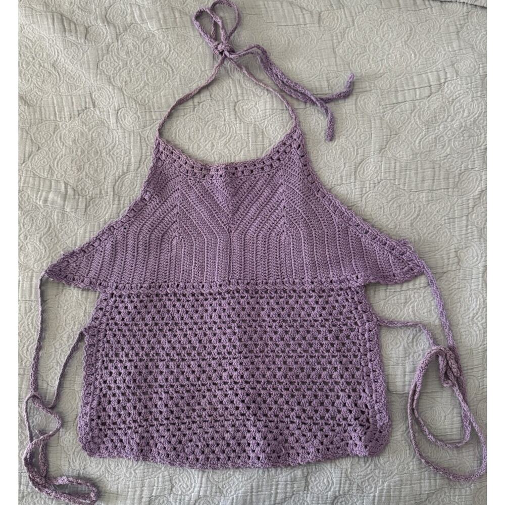 Vintage Bisou Bisou Purple Crochet Tank Halter Top Y2K Boho 90s Sz S - Picture 2 of 6